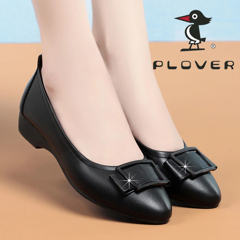 PLOVER春季新款时尚妈妈鞋女式皮鞋软皮单鞋舒适平底中年工作鞋子