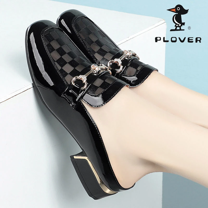 PLOVER春夏新款时尚女乐福鞋低跟网面拖鞋百搭穆勒鞋一脚蹬女拖鞋