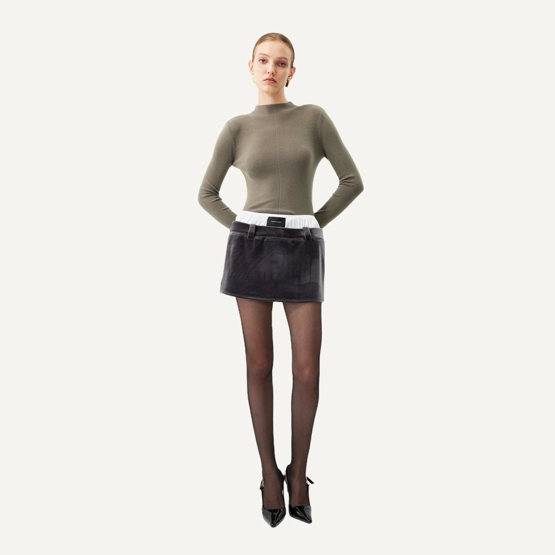 Unawares. WARDROBE系列 双层腰mini丝绒半裙