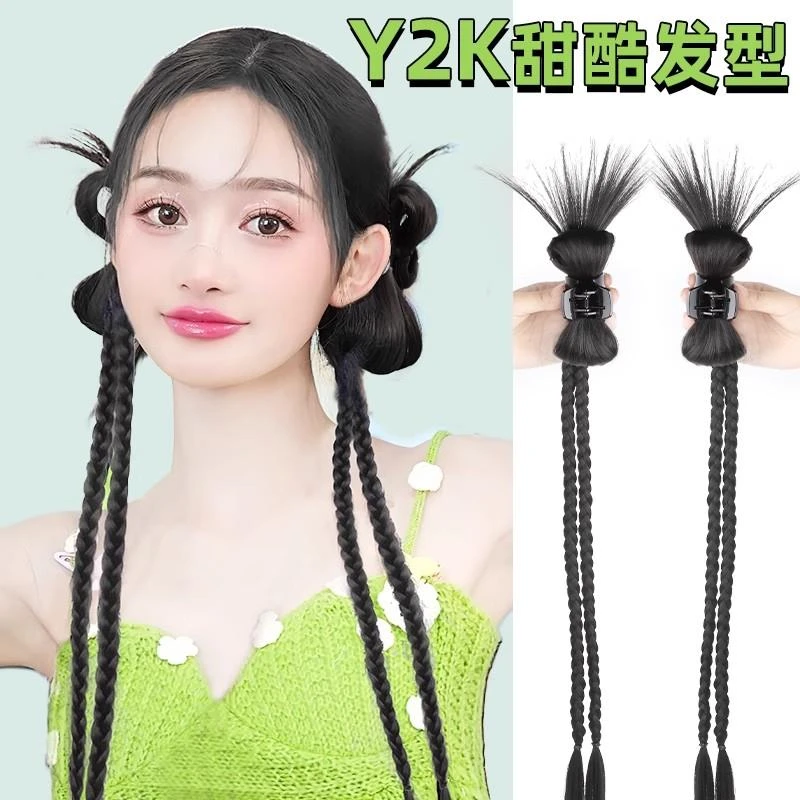 美宿假发辫子女鸡毛毽子头抓夹仿真发多巴胺蝴蝶结辫子抓夹低马尾