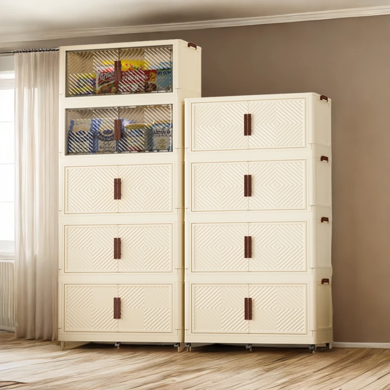 85超巨霸免安装双开门透明家用储物柜客厅65整理柜简易收纳柜子