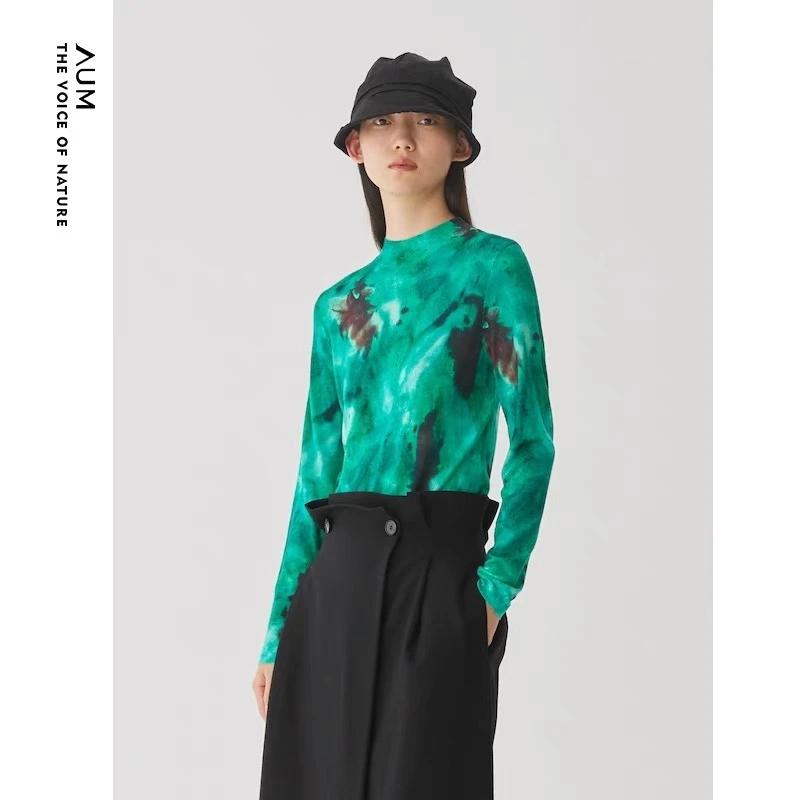 AUM/噢姆绿色印花毛针织衫M1BW4S13M