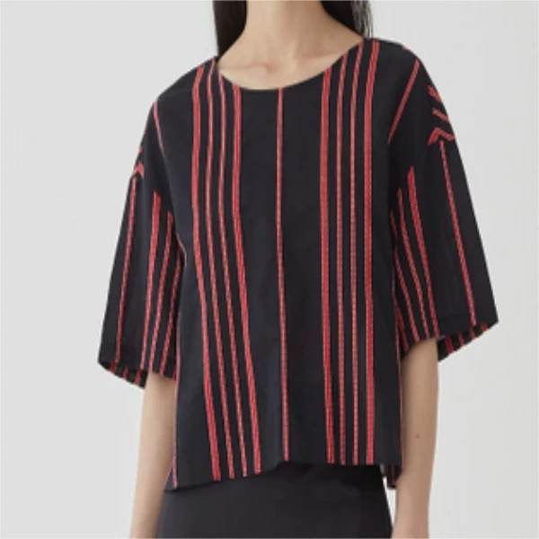 【妍妍精选】AUM/噢姆休闲通勤舒适撞色条纹圆领印花上衣