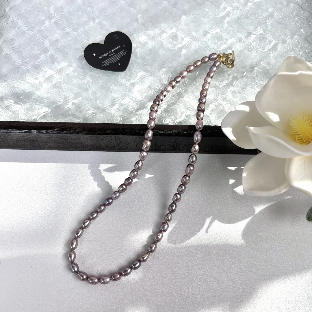 恋簪紫色米粒形珍珠项链
