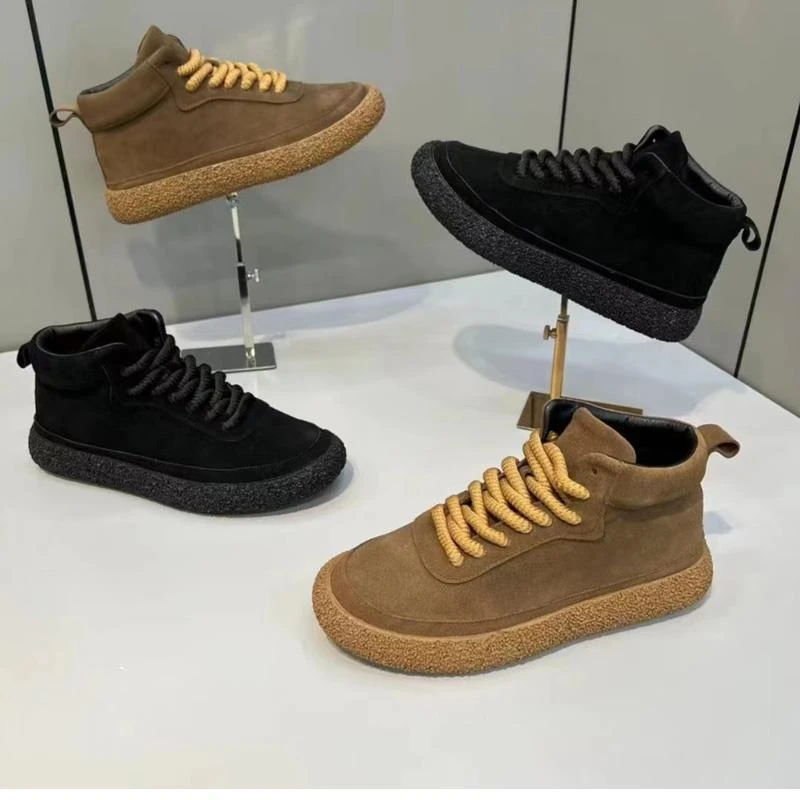 潮流爆款男士高帮板鞋翻毛皮时尚软底单棉同款百搭纯黑色休闲潮鞋