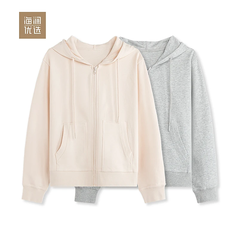 24春夏新品棉休闲ins连帽宽松百搭女开衫外套海澜优选