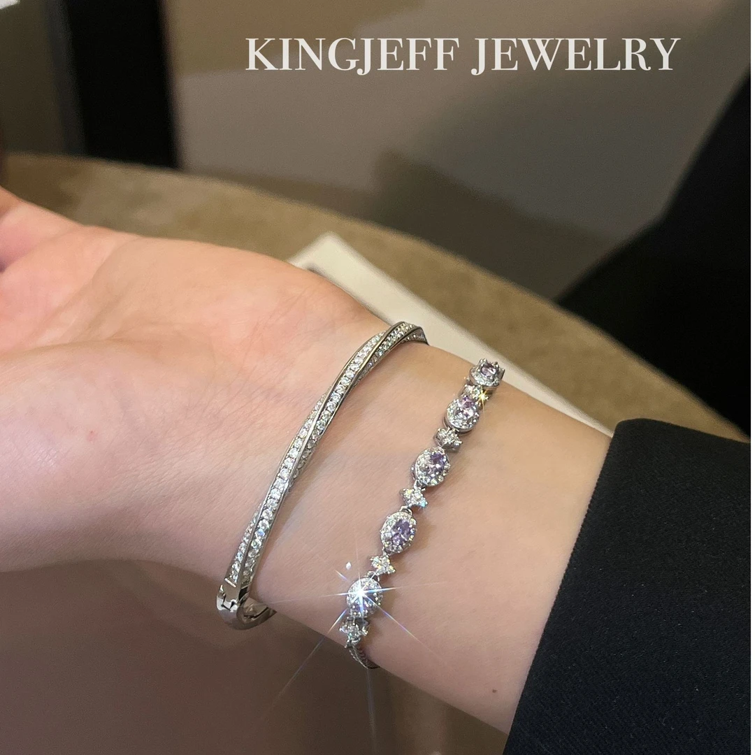 925银手链 925银手链 金杰福 S925银 仙紫星海满钻鸽子蛋手链