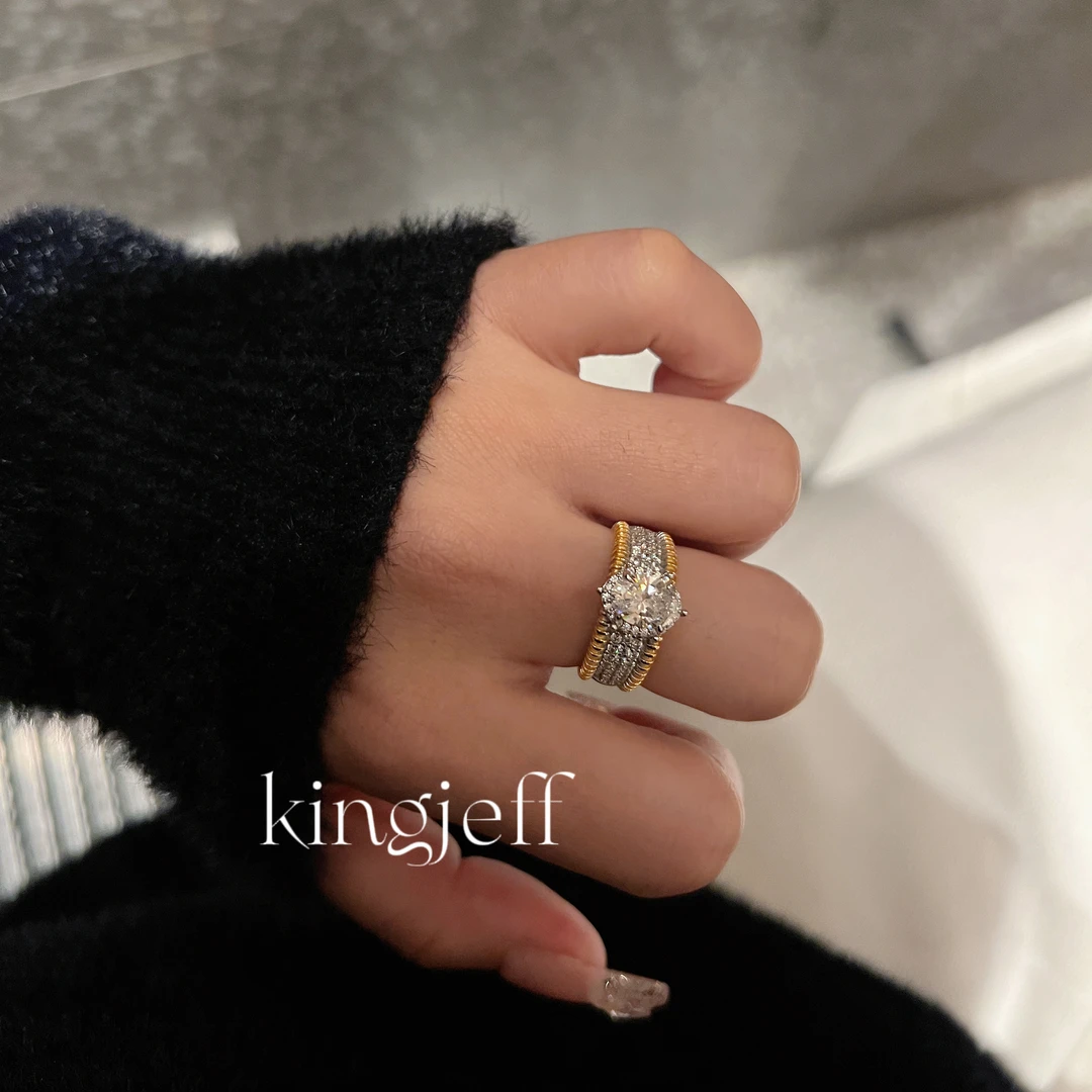 925银戒指 金杰福s925银vintage中古风系列金色罗缎直纹高定戒指