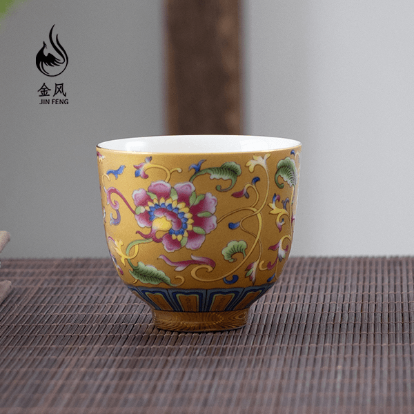 珐琅彩描金功夫茶杯陶瓷主人杯单杯品茗杯茶碗闻香杯缠枝家用C403