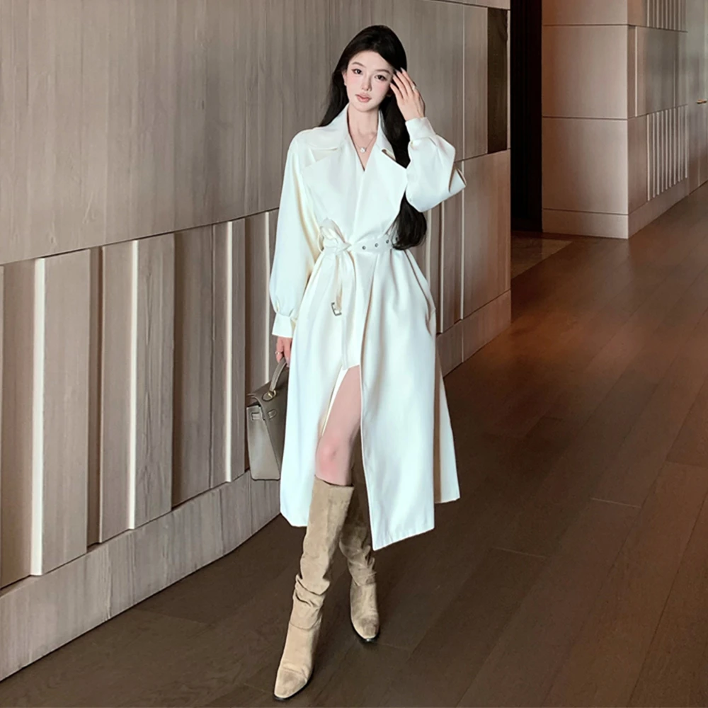 英伦风绑带收腰长袖风衣女2025春秋新款高级感重工气质长款上衣潮
