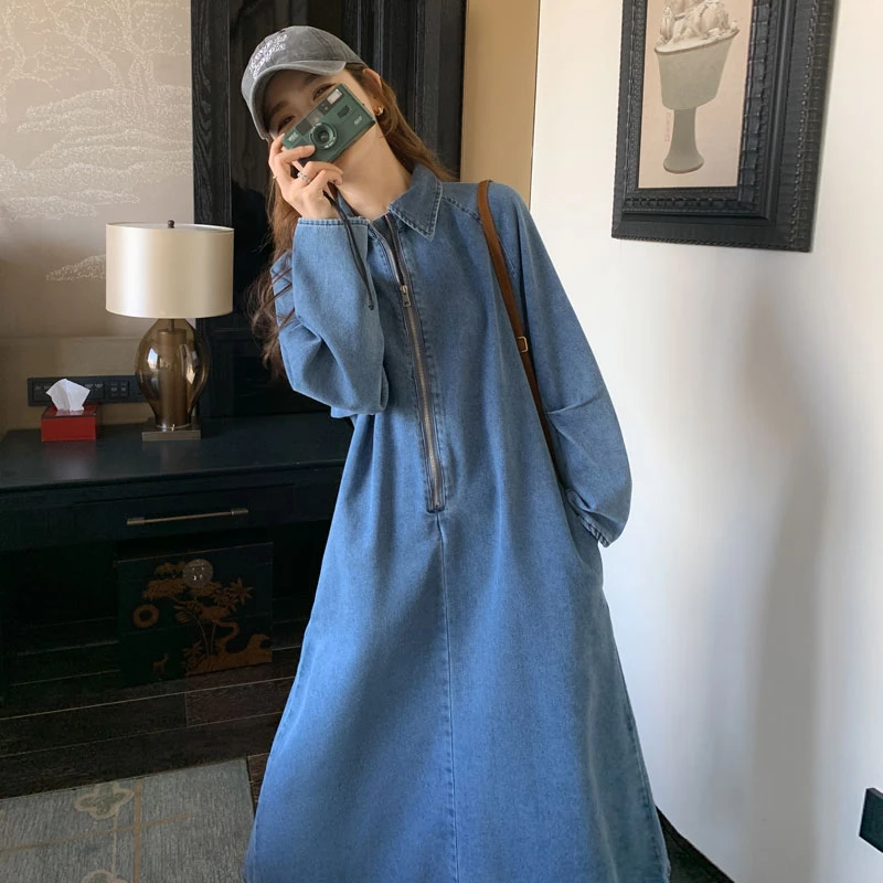 2024新款初春款牛仔连衣裙女韩版设计感小个子休闲宽松气质长裙子