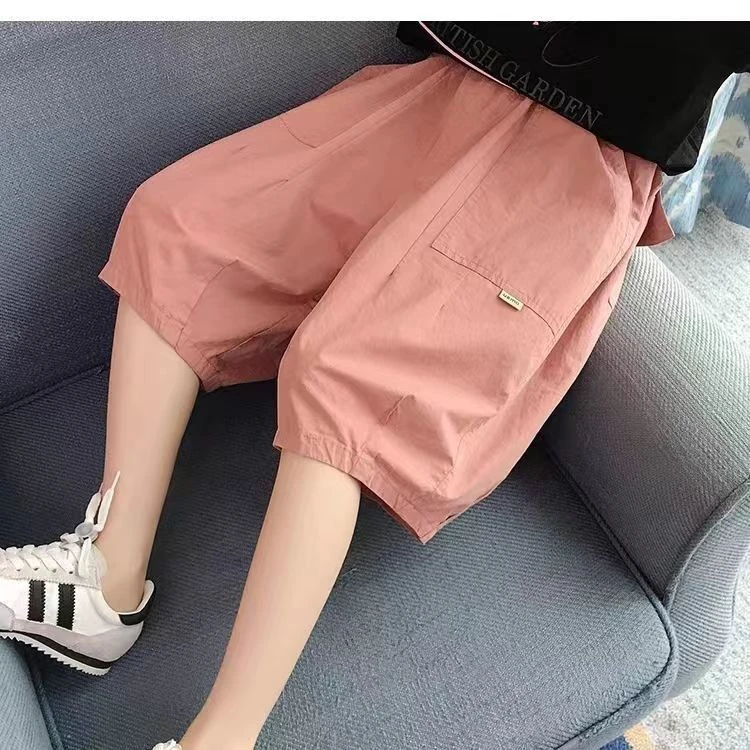 女童纯棉夏季薄款洋气中裤五分裤儿童休闲宽松过膝松紧外穿轻薄