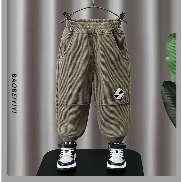 小童一体绒中厚秋冬男童加绒裤子宝宝灯芯绒春秋儿童条绒洋气外穿