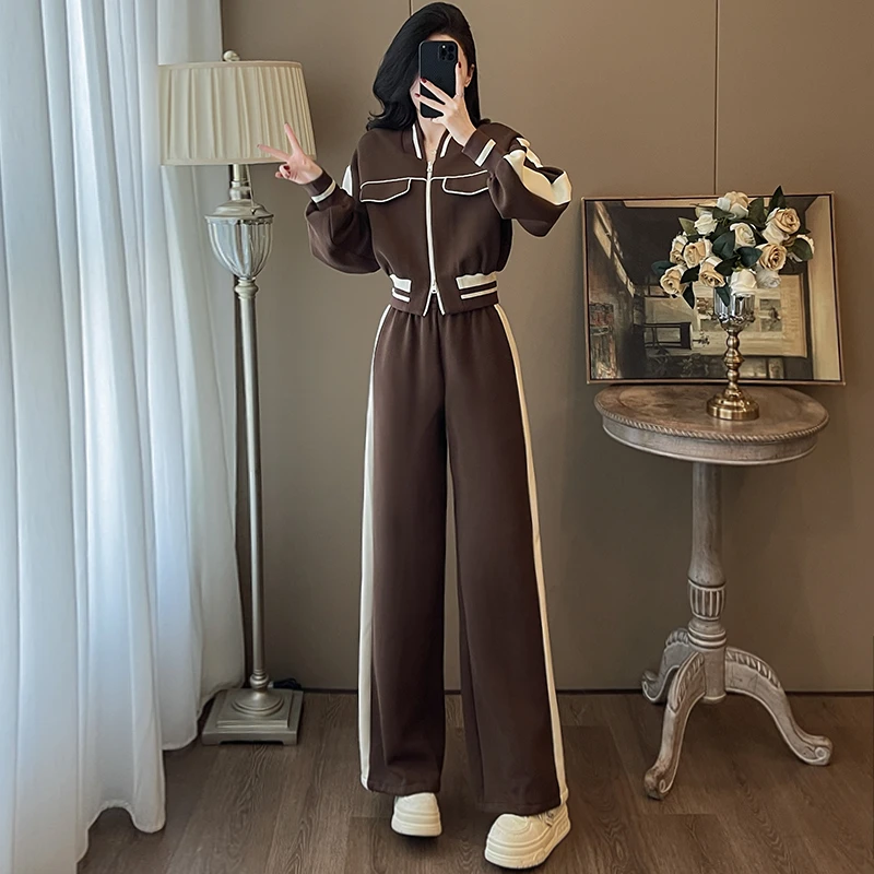 欧货高级感休闲运动套装女2025秋冬新款时尚洋气外套阔腿裤两件套