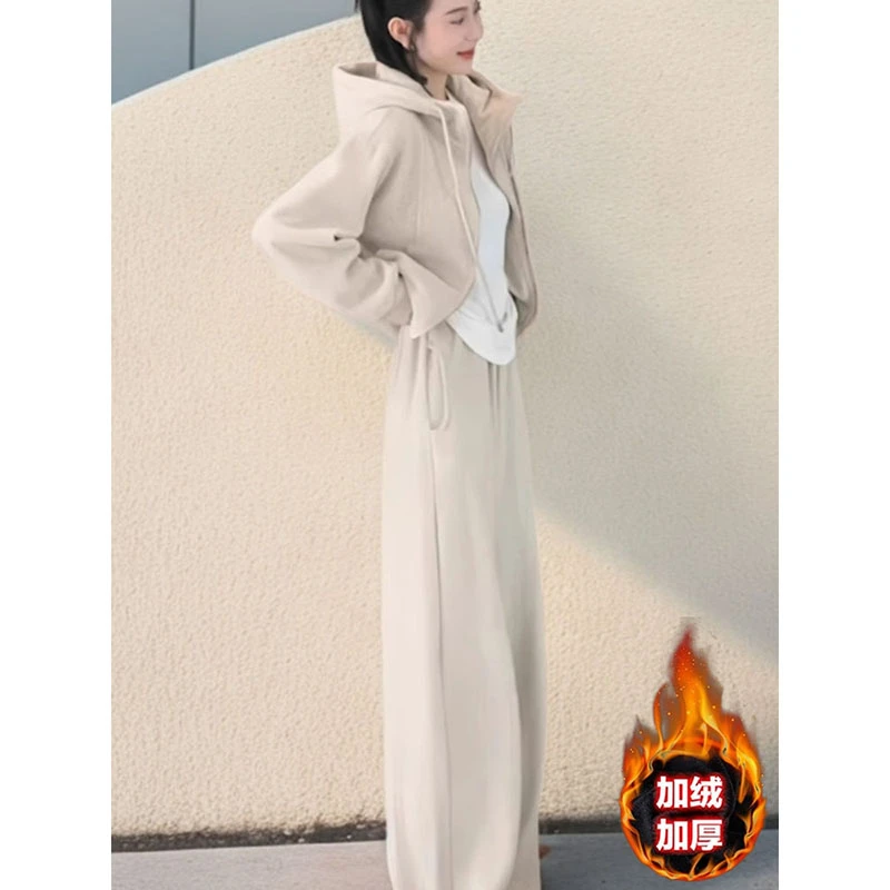 加绒保暖2025新款洋气秋冬女装休闲裤时尚运动套装开衫卫衣套装