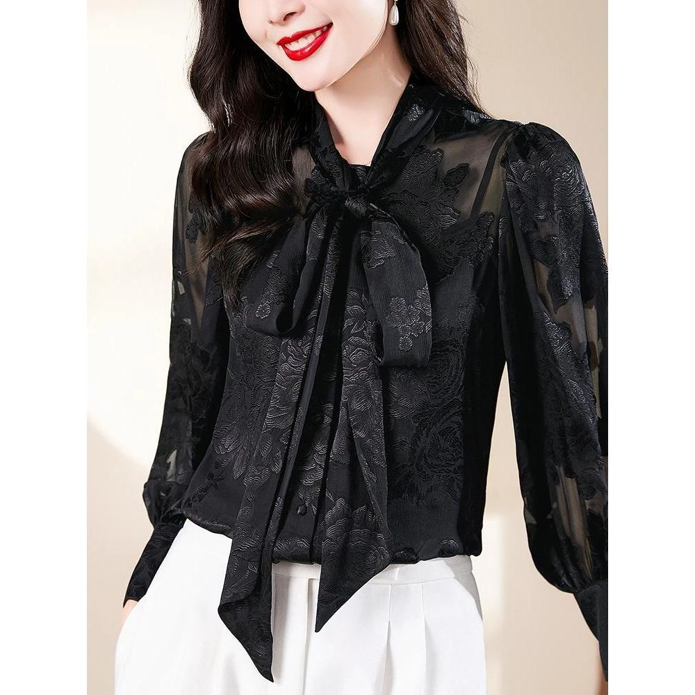 洋气雪纺衬衫女装女士春秋新款高级感气质衬衣宽松老钱风女装