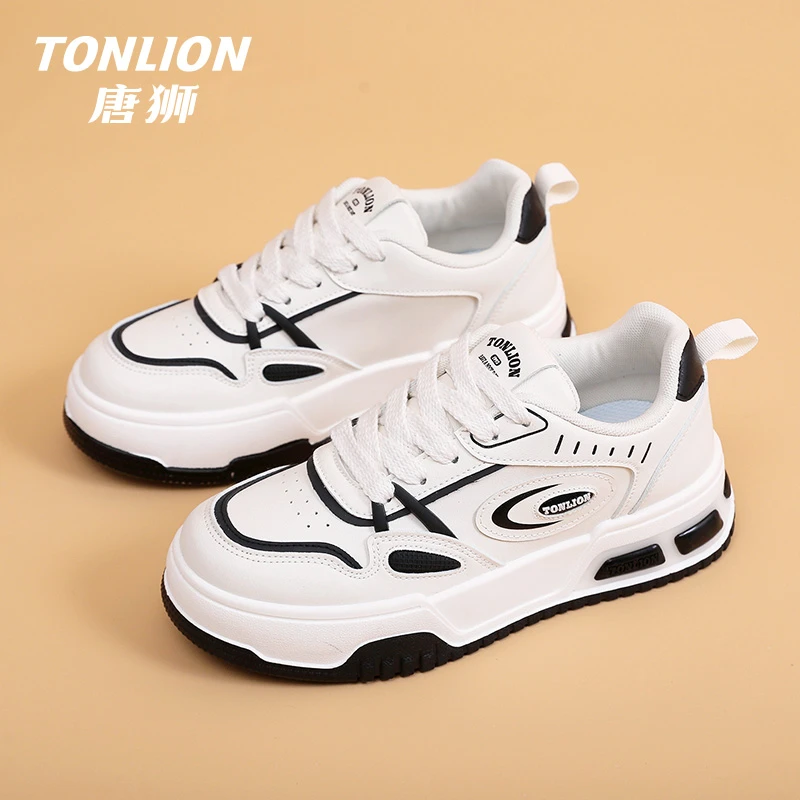 tonlion/唐狮女鞋秋季2023秋冬新款爆款百搭休闲厚底黑白熊猫板鞋
