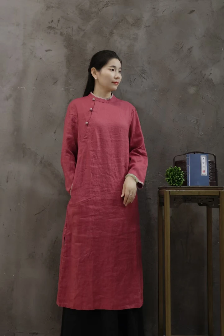复古国风亚麻旗袍
