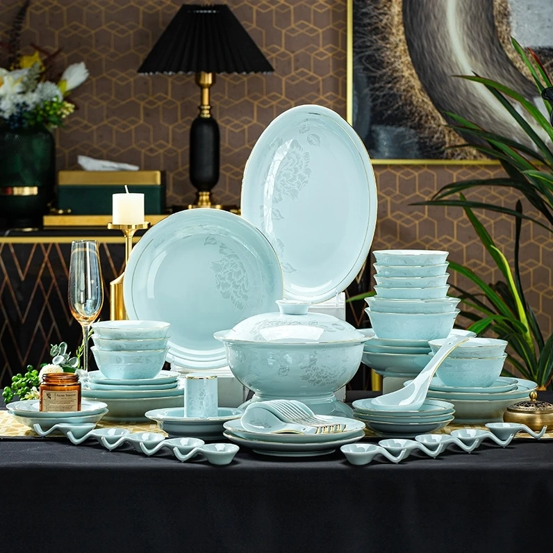 2024新款景德镇高岭土高温青瓷餐具碗碟盘组合套装家用乔迁爱丽丝