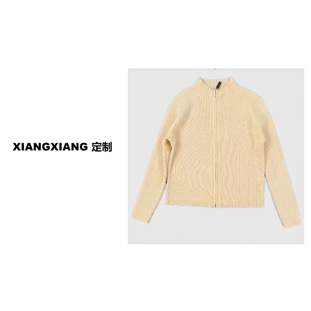 XIANGXIANG 定制时尚百搭长袖网红针织拉链半高领上衣