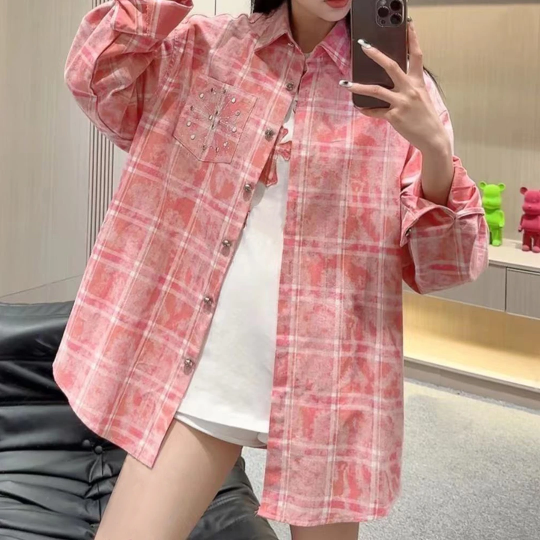 【粉格】晕染渐变百搭设计感休闲宽松衬衫.Y391