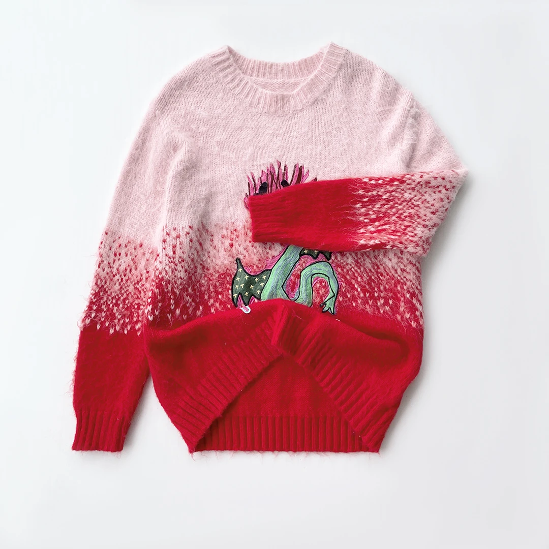 龙年穿搭渐变显白设计感百搭宽松时尚秋冬套头毛衣.ZT006