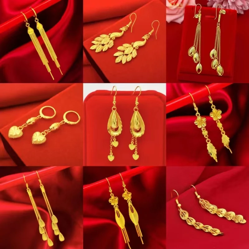 铜合金耳饰 【1号】铜合金心形叶子古法不掉色女款防过敏长款耳坠