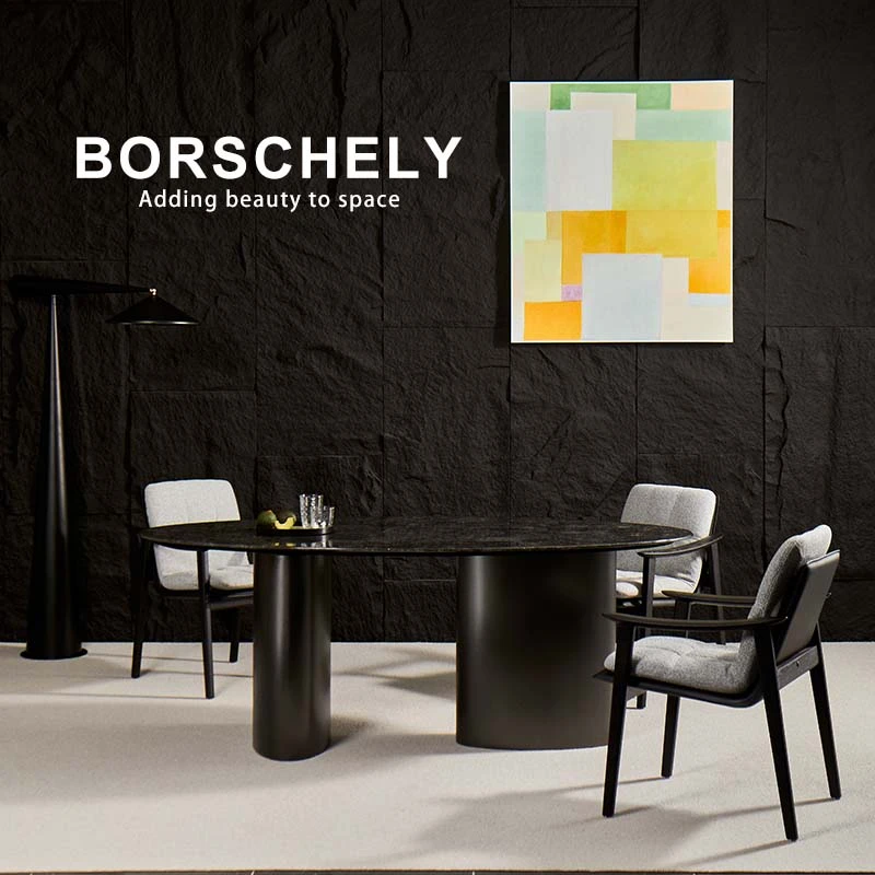 BORSCHELY/宝石利 银金钻奢石椭圆形餐桌大理石意式极简风格