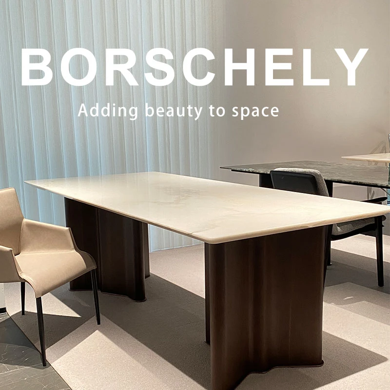 BORSCHELY/宝石利芬迪白奢石长方形餐桌大理石意式奢石轻奢餐桌