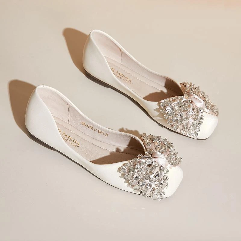 2024新款浅口单鞋女春季夏水钻蝴蝶结晚晚风温柔鞋配裙子平底鞋女