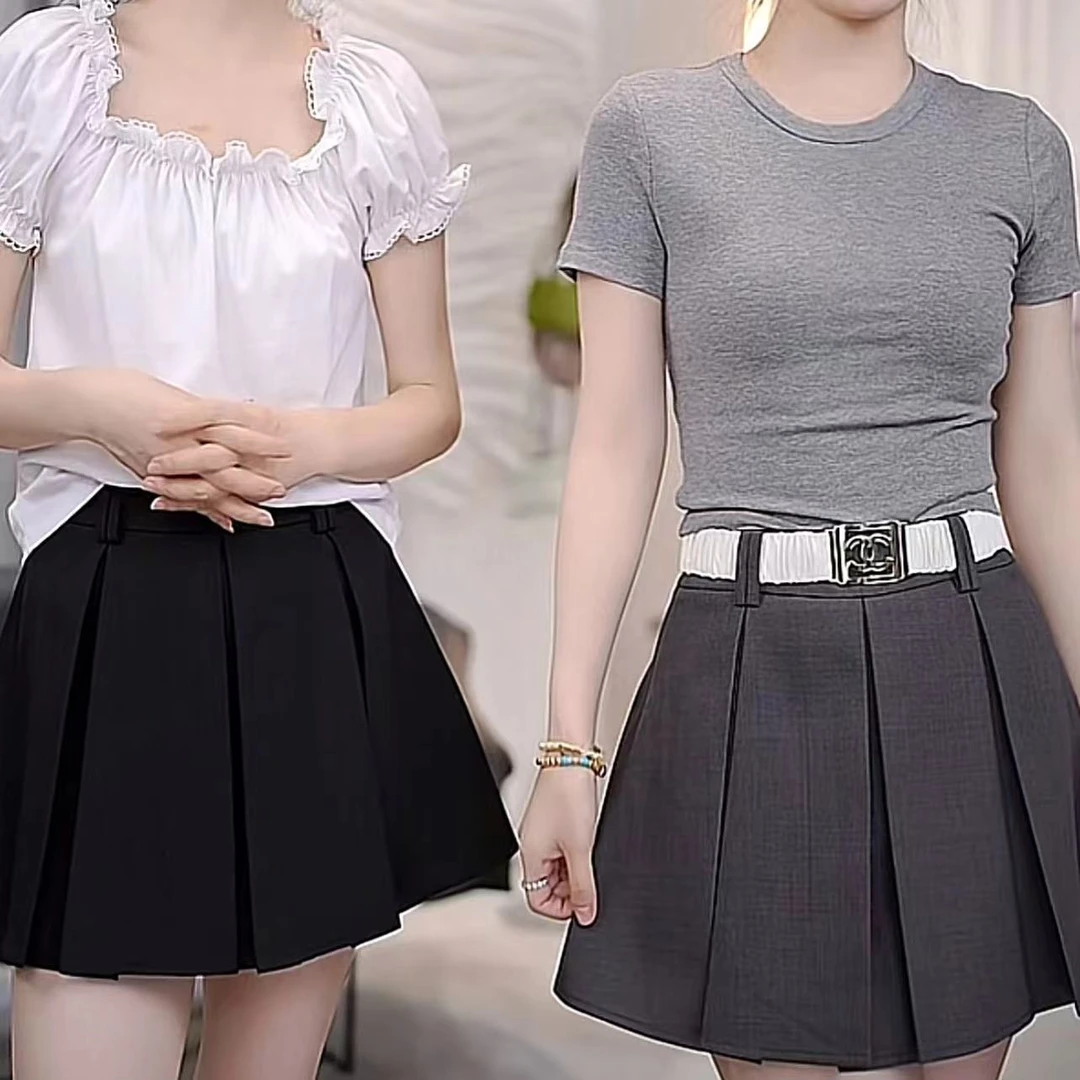 简约宽褶短裙 Q563