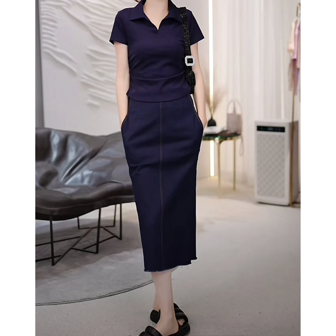 毛边侧开衩牛仔裙 Q522