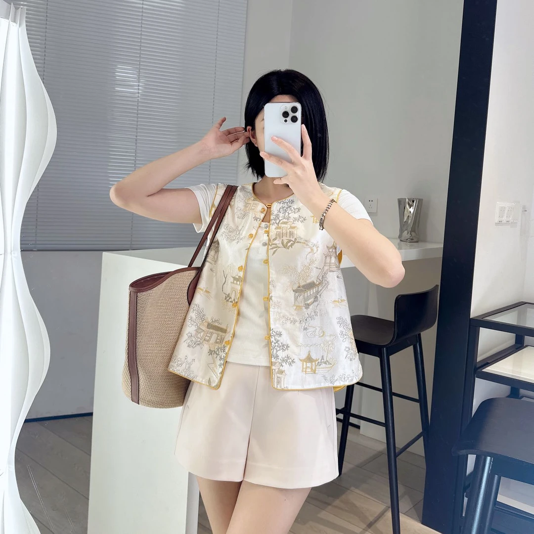 风景画刺绣国风中式马甲  Q214