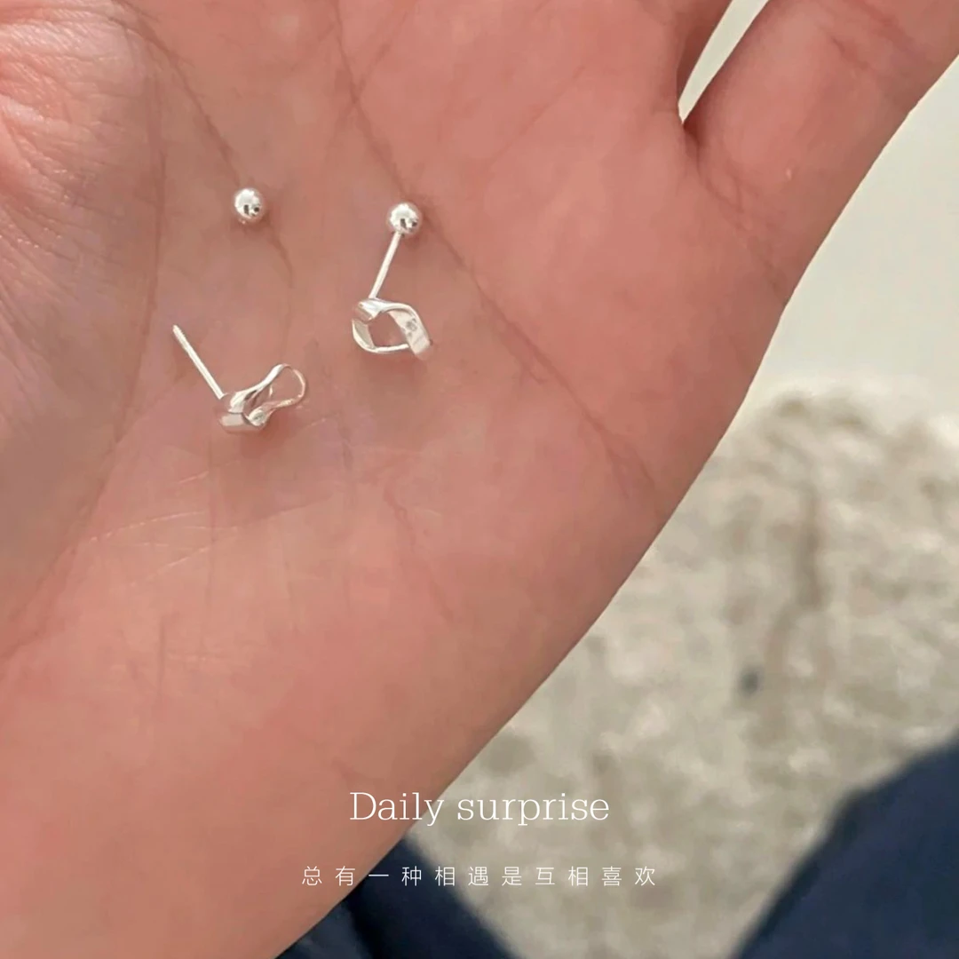 Dailysurprise 足银耳饰 足银999简约立体螺丝纹耳钉