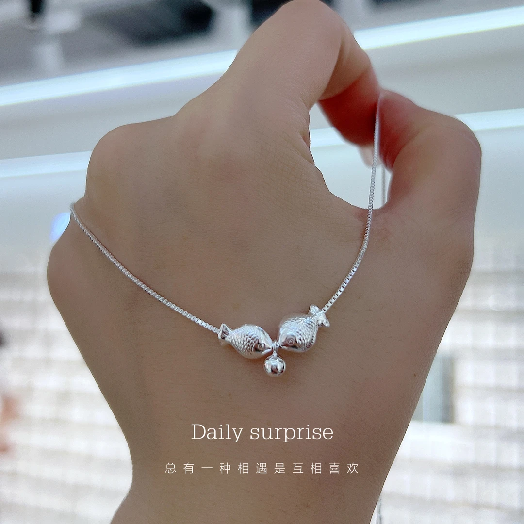 Dailysurprise 坠链均足银 足银990亲嘴鱼项链
