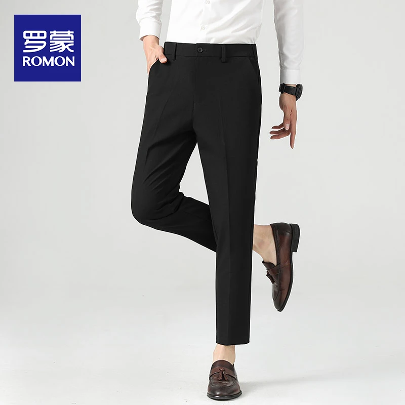 罗蒙2024色纺男士西裤韩版修身小直筒九分秋季百搭九分修身西裤男
