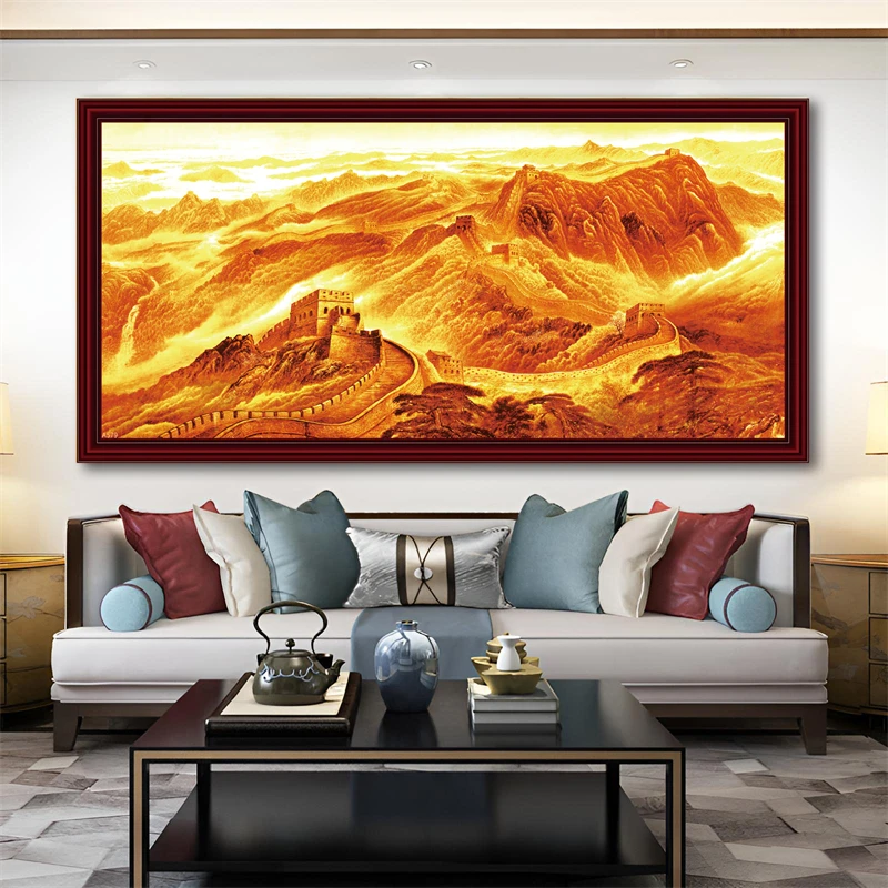 山水画挂画餐厅画自贴客厅背景墙贴纸画沙发背景画自贴墙壁纸PVC