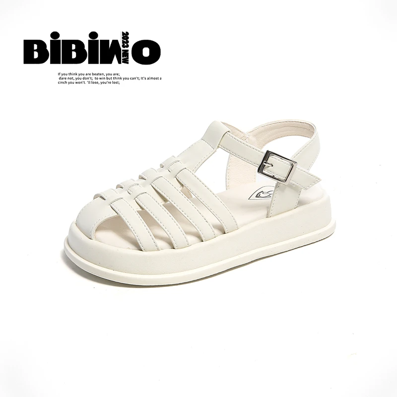 比比我童鞋2024夏季新款罗马鞋仙女风镂空编制厚底凉鞋女童3232-1