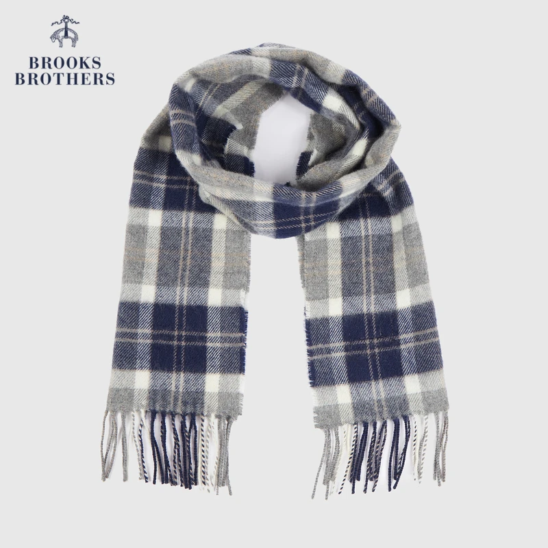 Brooks Brothers/布克兄弟男士秋冬新款羊毛混色格纹保暖围巾