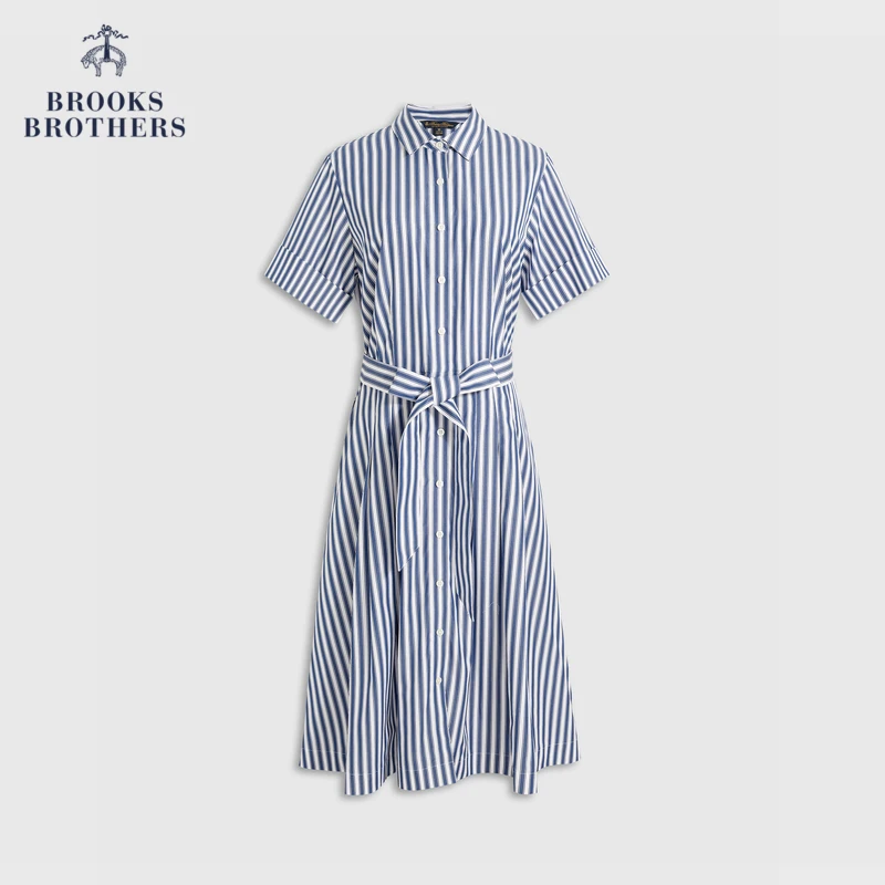 Brooks Brothers/布克兄弟【欧若风】女春夏新棉翻领竖条纹连衣裙