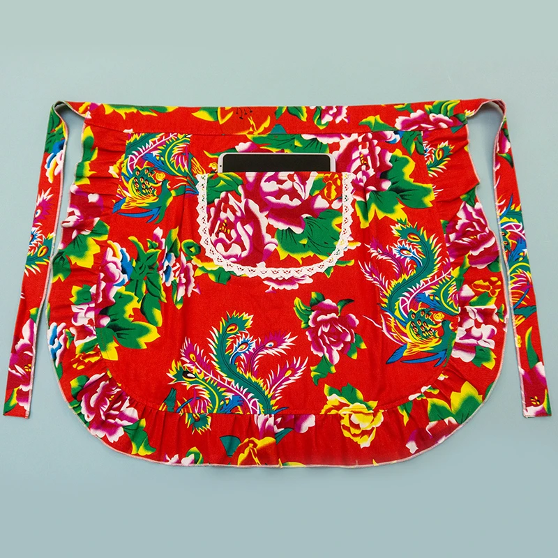 半身围裙厨房家用2024半截防水东北大花纯棉围腰女士婚庆手工结婚