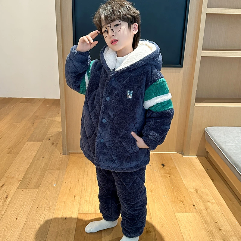 【断码轻仓】男孩冬季睡衣加厚珊瑚绒保暖法兰绒家居服儿童睡衣套装