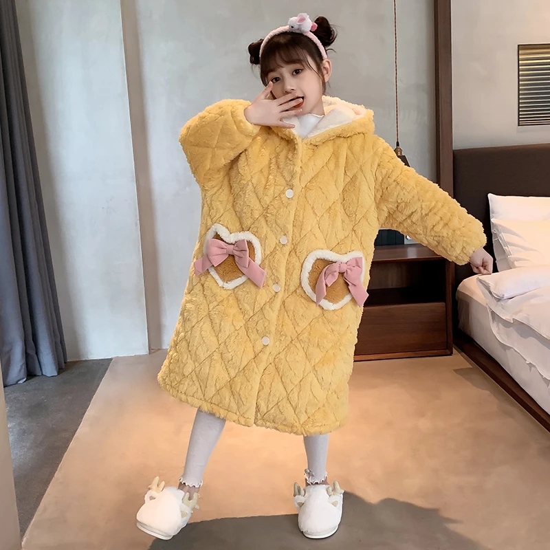 【哆鹿专享】女童睡衣秋冬珊瑚绒夹棉睡袍可爱洋气儿童家居服