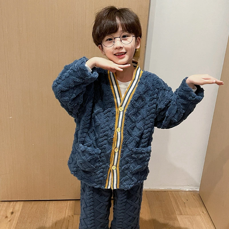 【嗨姐专享】男童珊瑚绒睡衣男孩款保暖套装儿童法兰绒家居服