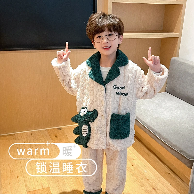 睡衣儿童秋冬季珊瑚绒加厚保暖新款法兰绒卡通可爱宝宝男童家居服