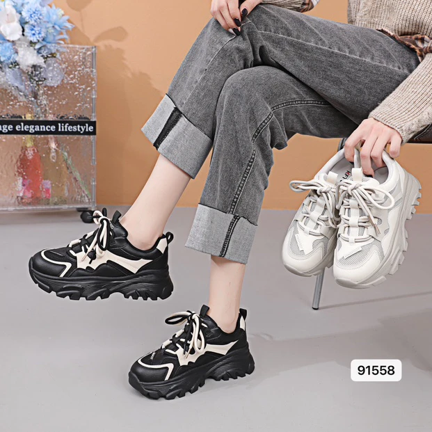 网面厚网运动老爹鞋女系带舒适休闲增高厚底鞋