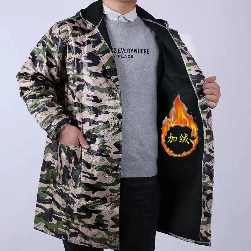 加绒罩衣防水免洗耐磨秋冬季干活工作服围裙定制迷彩加厚劳保服