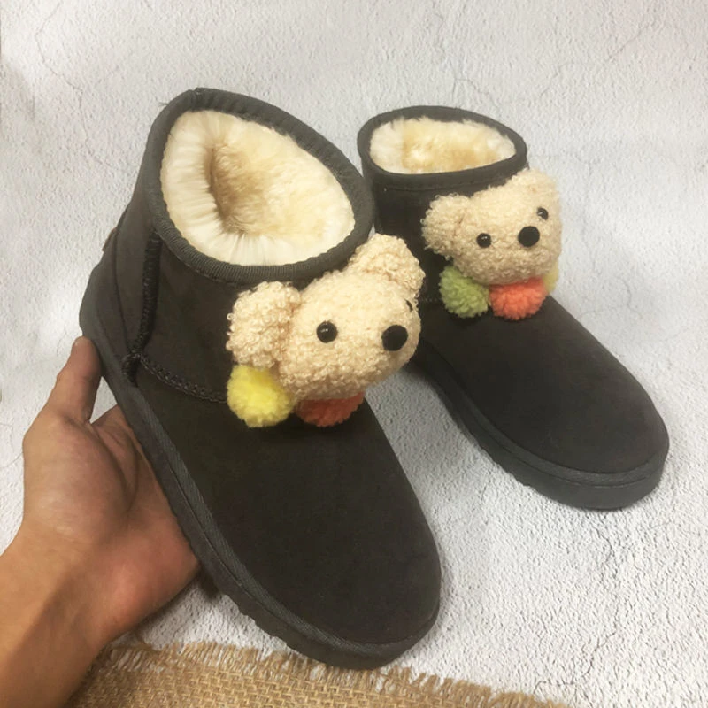 红蜻蜓牌雪地靴女2023时尚加厚大棉可爱卡通小熊短筒冬季加绒学生