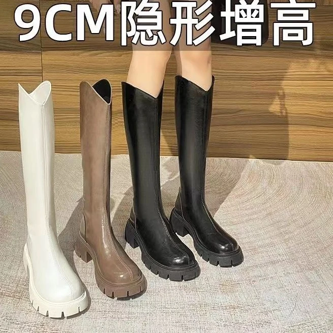 红蜻蜓牌瘦瘦靴2023秋冬内增高筒围长靴女粗腿小个子厚底不过膝长