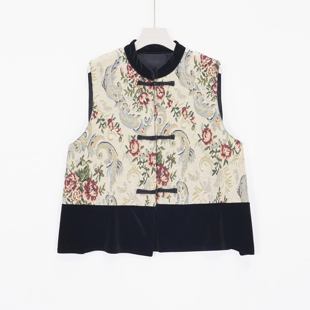 2024新中式复古提花马夹女时尚国潮无袖休闲上衣16829